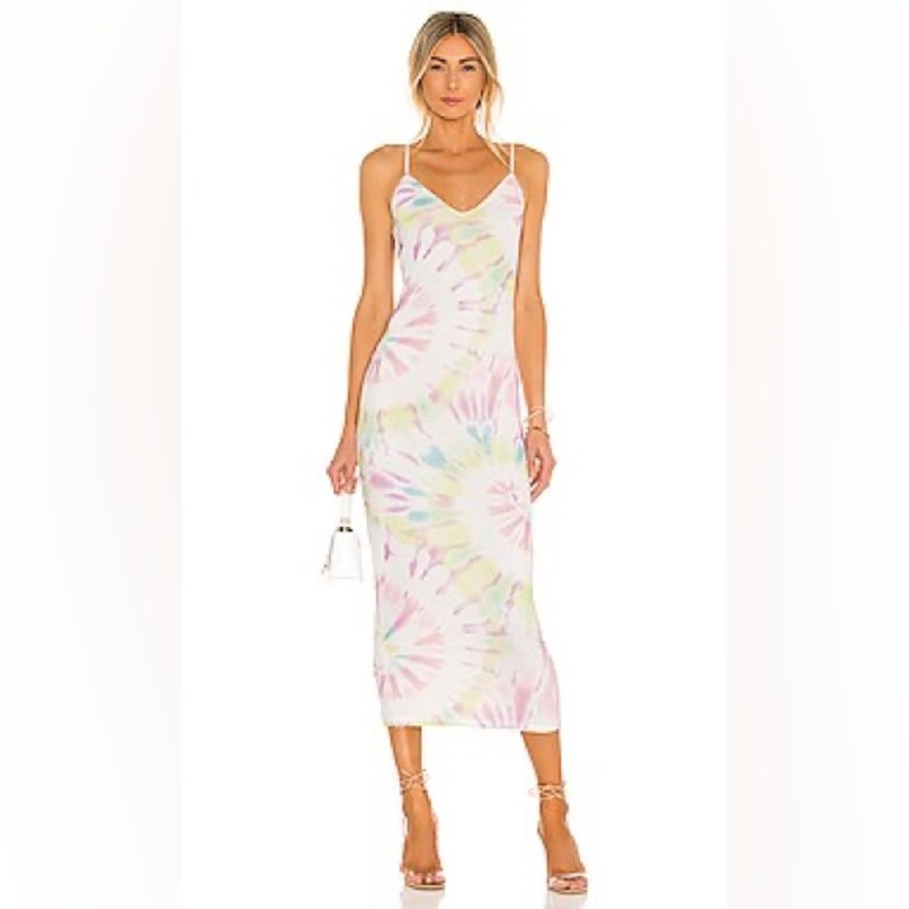 AFRM Revolve Amina Mesh Knit Blanc Spiral Tie Dye Midi
Slip Dress